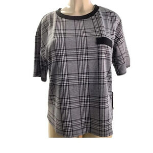 NAIF Size Large Women’s Black Plaid Print Short Sleeve Top. New with Tags.